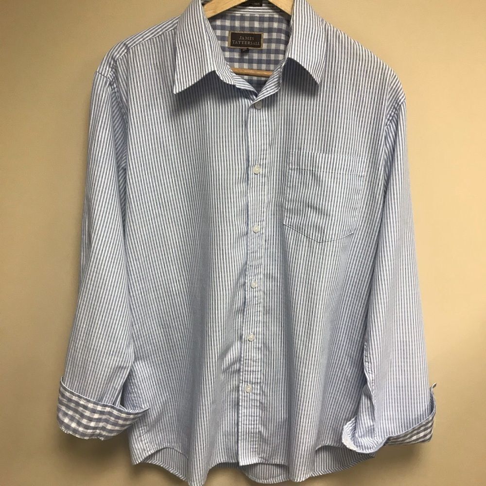 👠James Tattersall men’s button down shirt with contrasting cuffs Large